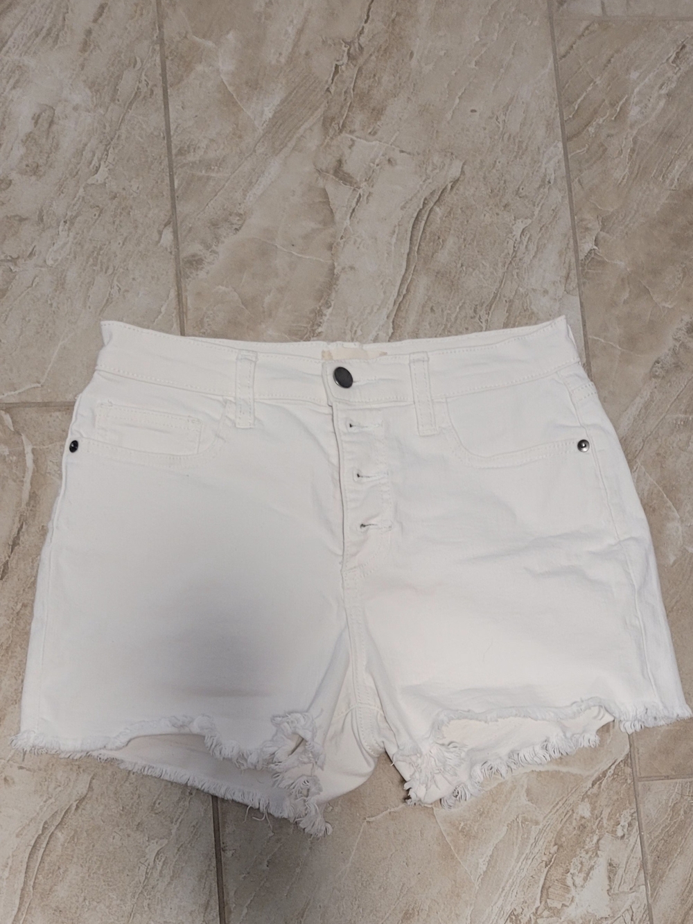 Altar'd State White Button-Front Frayed Hem Denim Shorts